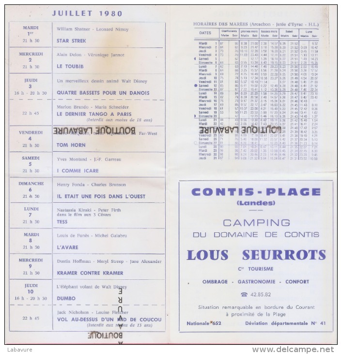 40 ---CONTIS--Cinéma Select Programme Festival De Cinema De L´Eté 1° Au 31 Juillet 1980 - Pubblicitari