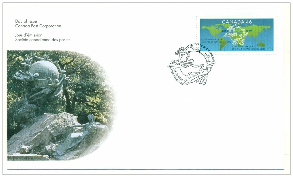 1999 Canada 125th Anniversary Universal Postal Union 46c First Day Cover - 1991-2000