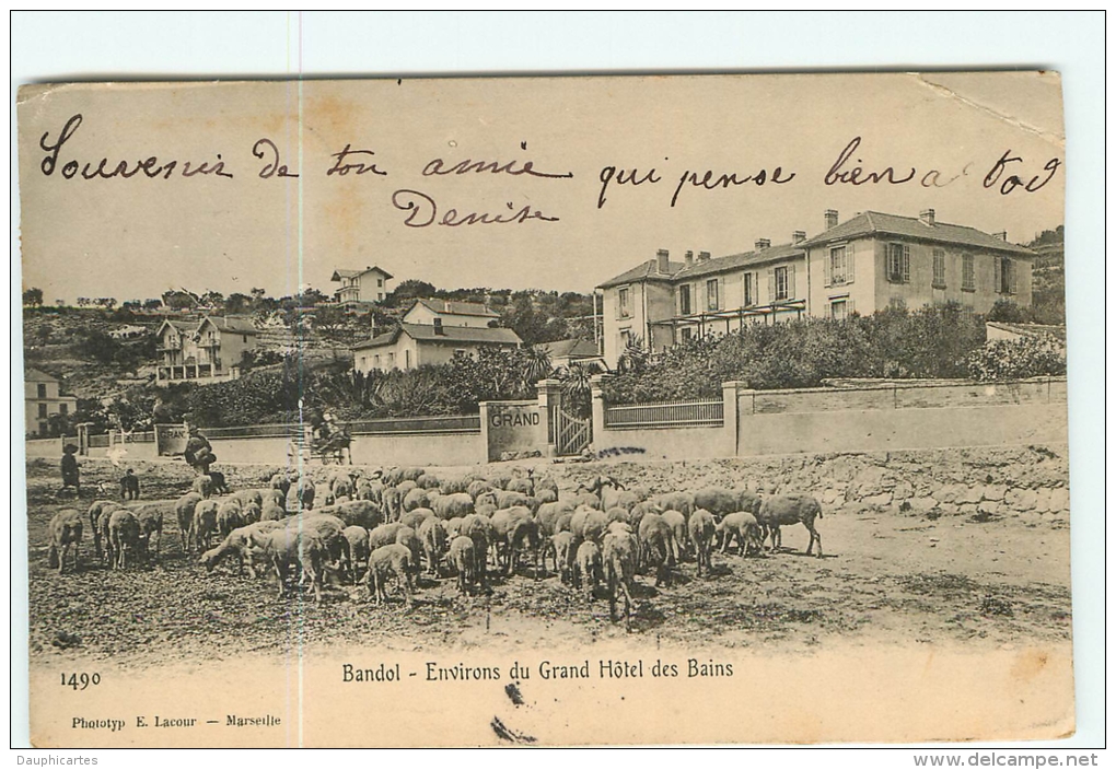 BANDOL - Environs Du Grand Hôtel Des Bains - Beau Plan Animé Avec Moutons Et Bergers - Précurseur - 2 Scans - Bandol