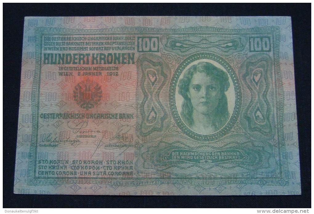 AUSTRIA 100 KRONEN 1912 PICK - 12 AUNC, HARD TO FIND QUALITY NEAR UNC, SERIAL# 2128 - 98749 - Austria