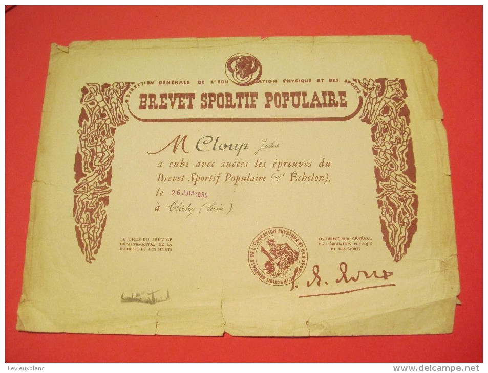 Brevet Sportif Populaire/Direction Générale De L´Education Physique Et Des Sports/Clichy//1950   DIP107 - Diploma & School Reports
