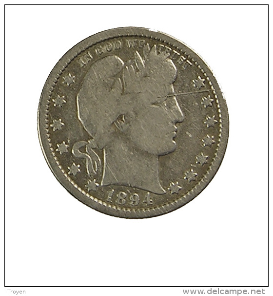 Quart De Dollar - Barber - USA - 1894 - TB - Argent - 1892-1916: Barber