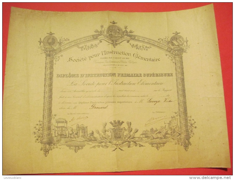 Diplôme D´Instruction Primaire Supérieure/ Société Pour L´Instruction Elémentaire/Lavoye/1890-99 ?    DIP109 - Diploma & School Reports