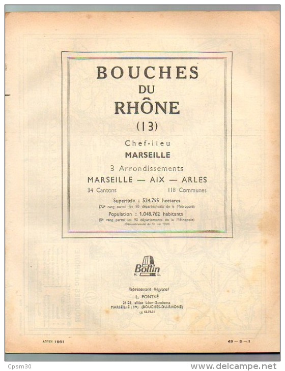ANNUAIRE - 13 - Département Bouches Du Rhone - Année 1961 - édition Didot-Bottin - Plan De Marseille; Aix Et Arles - Telefonbücher