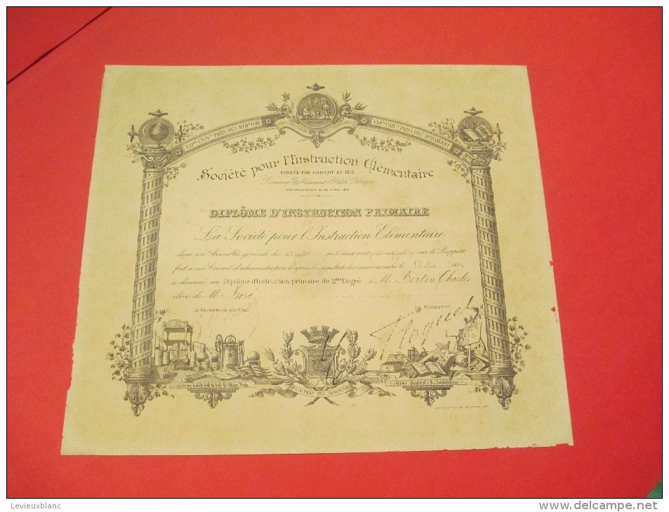 Diplôme D´Instruction Primaire/ Société Pour L´Instruction Elémentaire/Carnot//1894    DIP113 - Diplômes & Bulletins Scolaires