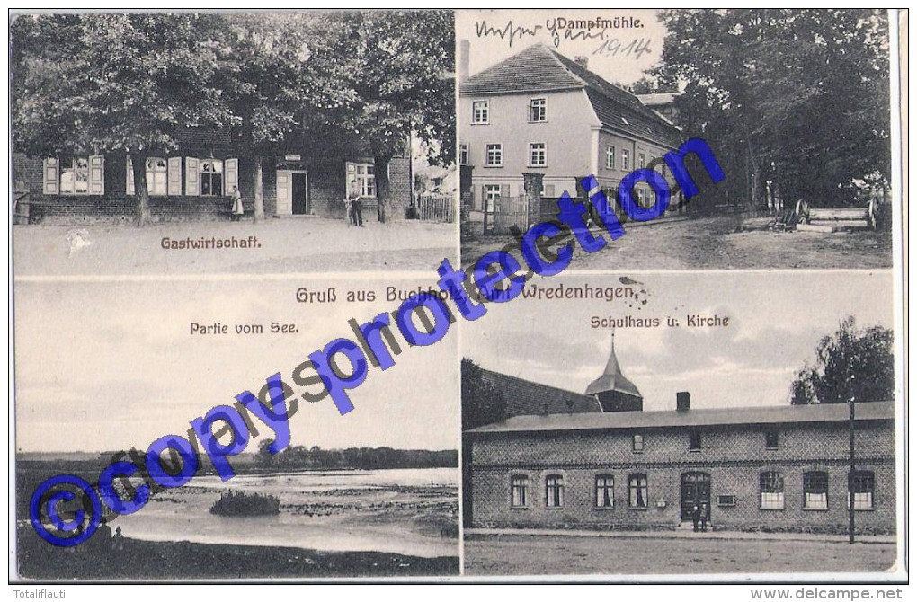 Gruß Aus Buchholz Amt Wredenhagen Dampf Mühle Schule Gasthof 14.8.1914 Gelaufen - Röbel