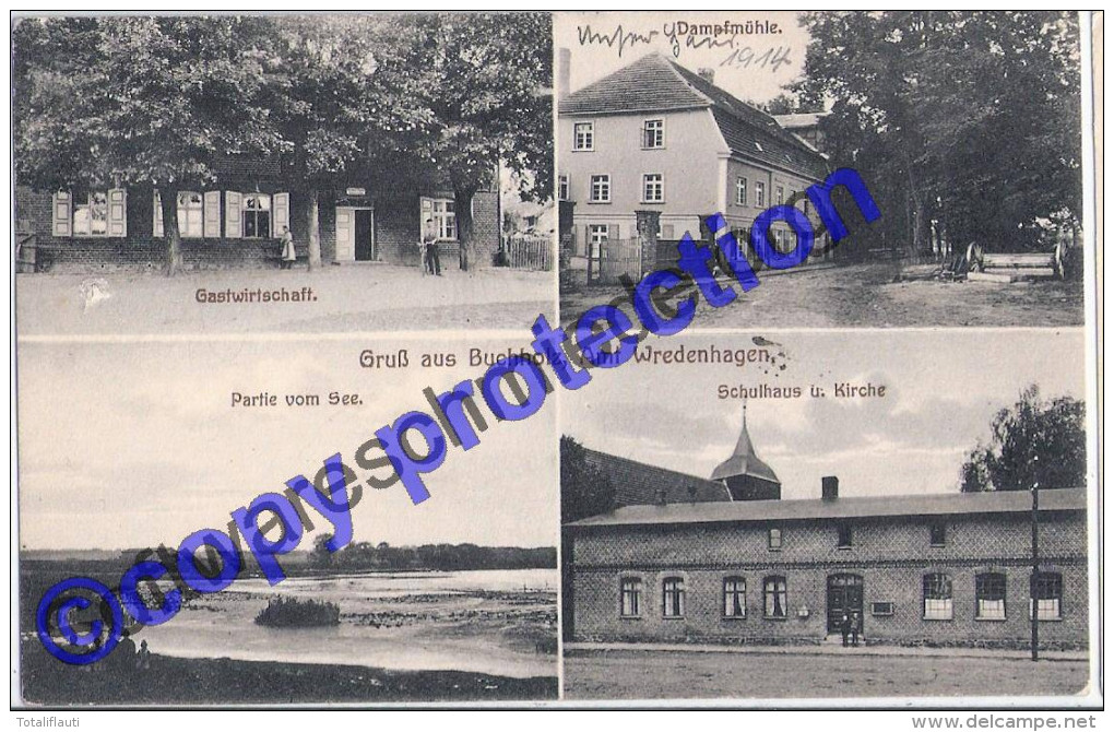 Gruß Aus Buchholz Amt Wredenhagen Dampf Mühle Schule Gasthof 14.8.1914 Gelaufen - Roebel