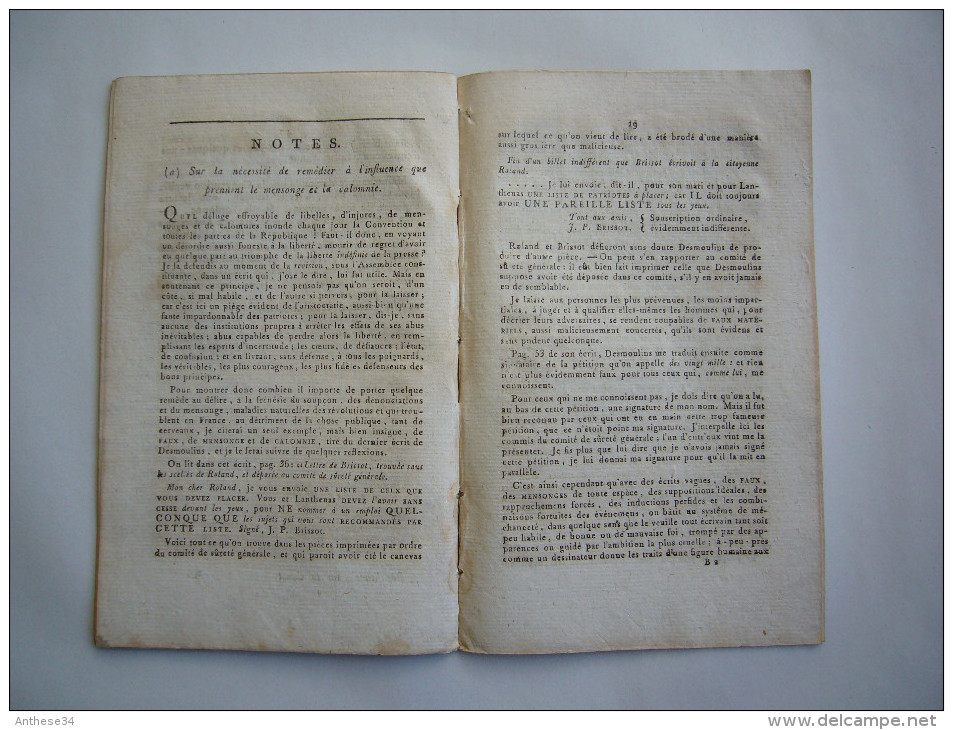 Convention Nationale 1792 Opinion Sur La Constitution Par F. Lanthenas Député De Rhône Et Loire 30 Pages - Documents Historiques