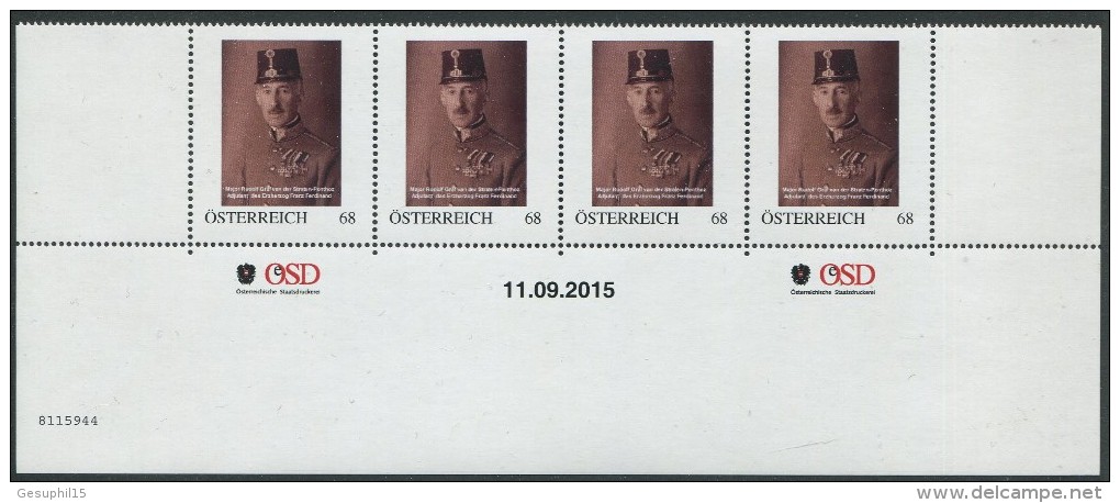 ÖSTERREICH / 8115944 / 4er Streifen Mit Nummer / Major Rudolf Graf Van Der Straten-Ponthoz / Postfrisch / ** / MNH - Persoonlijke Postzegels
