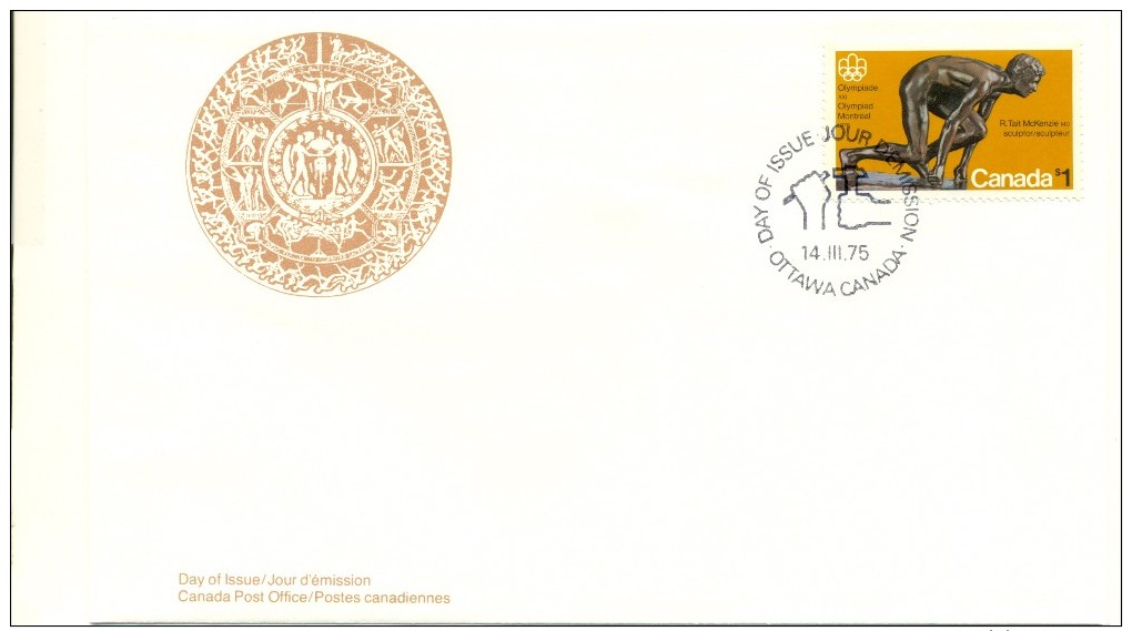 1975 Canada Olympic Sculptures 'The Sprinter' $1 First Day Cover - 1971-1980