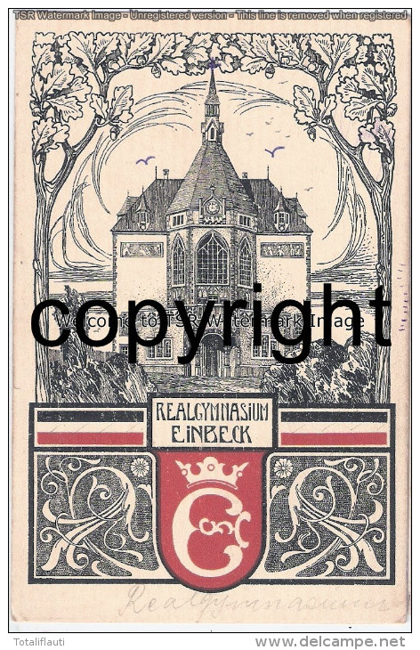 EINBECK Real Gymnasium Studentika Wappen Ungelaufen Künstlerkarte Ostern 1918 Ungelaufen Datiert - Einbeck