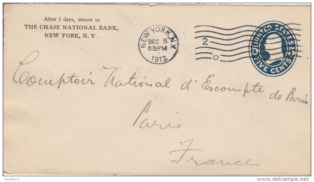 Chase National Bank 1912 - Stationary Entier Ganzsache - New York - 1901-20