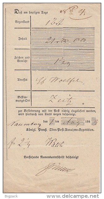 Einlieferungsschein Naumburg 1.8.1849 - Vorphilatelie