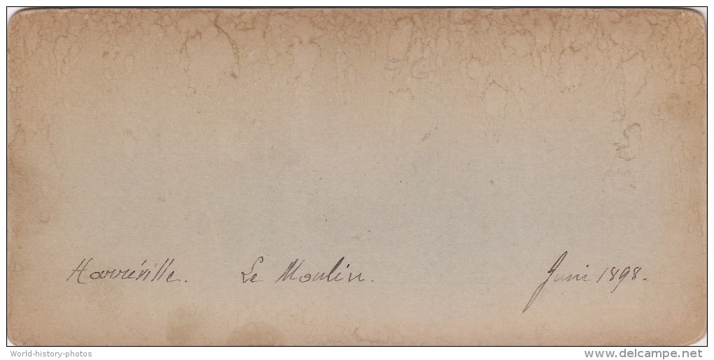 Photo Stéréo -  HARREVILLE - Tirage Albuminé - Format 8.5  X 15.5 - Le Moulin  Juin 1898 - TOP  - RARE - Lieux