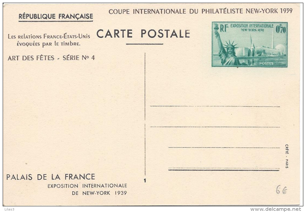 Carte Exposition Internationale  Palais De La France New-York Repiquage Coupe Internationale Du Philatéliste - Overprinter Postcards (before 1995)