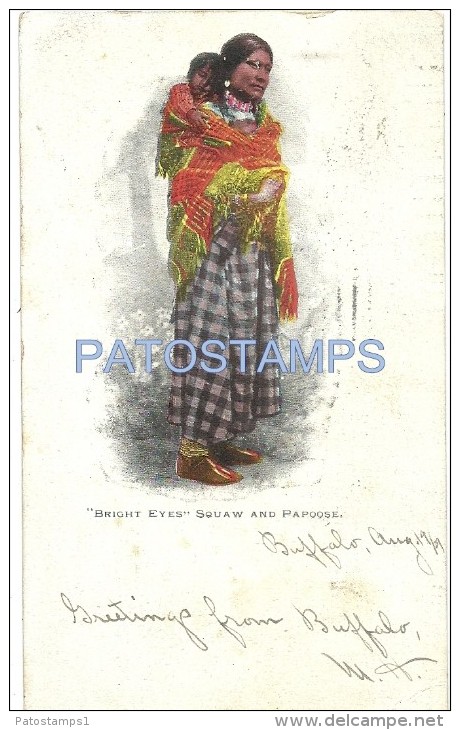 27348 US COSTUMES NATIVE BRIGHT EYES SQUAW AND PAPOOSE CIRCULATED TO ROCHESTER POSTAL POSTCARD - Otros & Sin Clasificación
