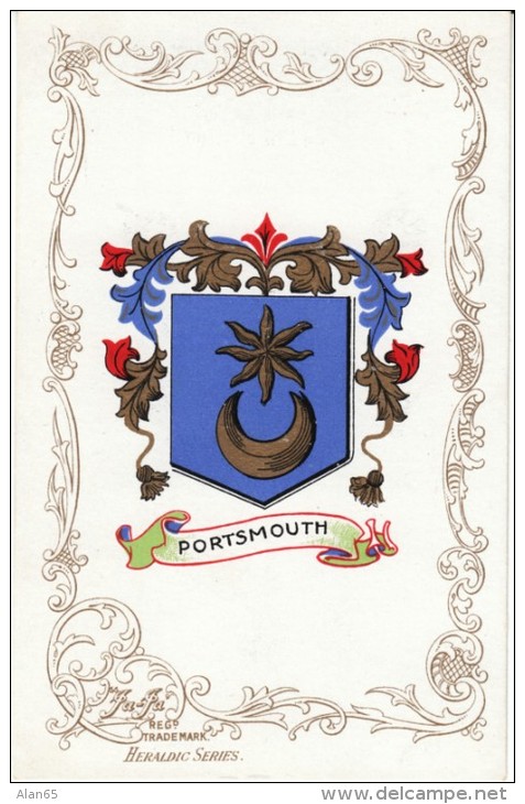 Portsmouth England Heraldic Crest Coat Of Arms C1900s Postcard - Portsmouth