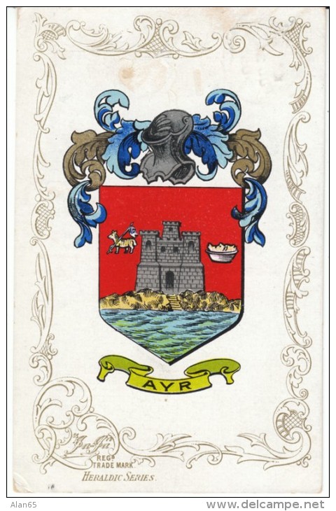 Ayr Scotland Heraldic Crest Coat Of Arms C1900s Postcard - Ayrshire