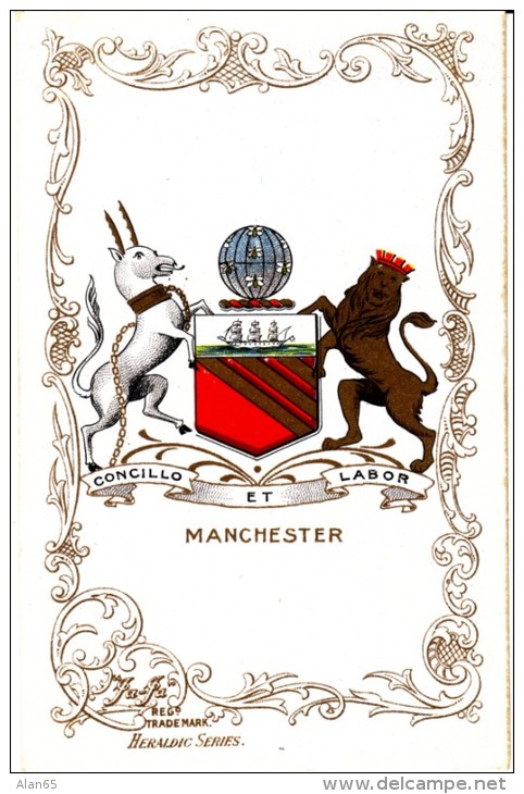 Manchester England Heraldic Crest Coat Of Arms C1900s Postcard - Manchester