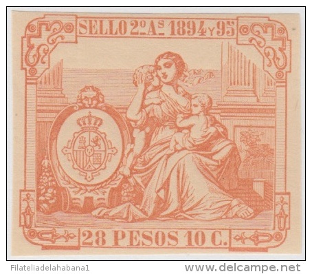 IMP-51 CUBA SPAIN ESPAÑA. REVENUE POLIZAS 1894. SELLO 2&ordm;. 28 PESOS. MNH. - Timbres-taxe