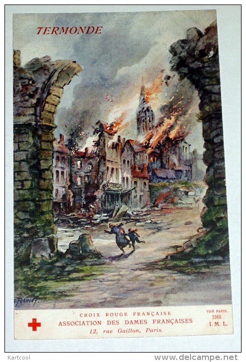 Termonde ( Dendermonde ) WW1 CPA Illustrée Par Fraipont Croix Rouge Villes Martyres Ruines De Guerre - Dendermonde