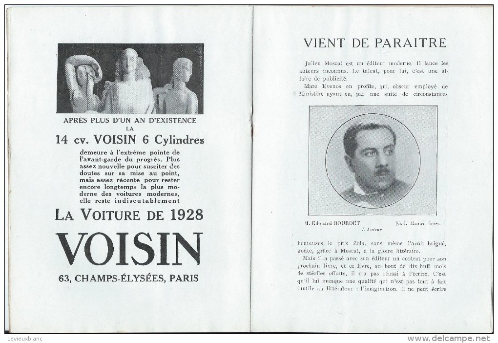 Théatre/La Michodiére /Vient de paraitre / Bourdet/ Publicité Hotchkiss/Voiture Voisin /Saison 1927-28        PROG60