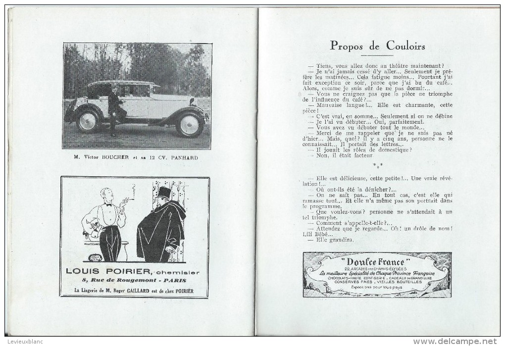Théatre/La Michodiére /Vient de paraitre / Bourdet/ Publicité Hotchkiss/Voiture Voisin /Saison 1927-28        PROG60