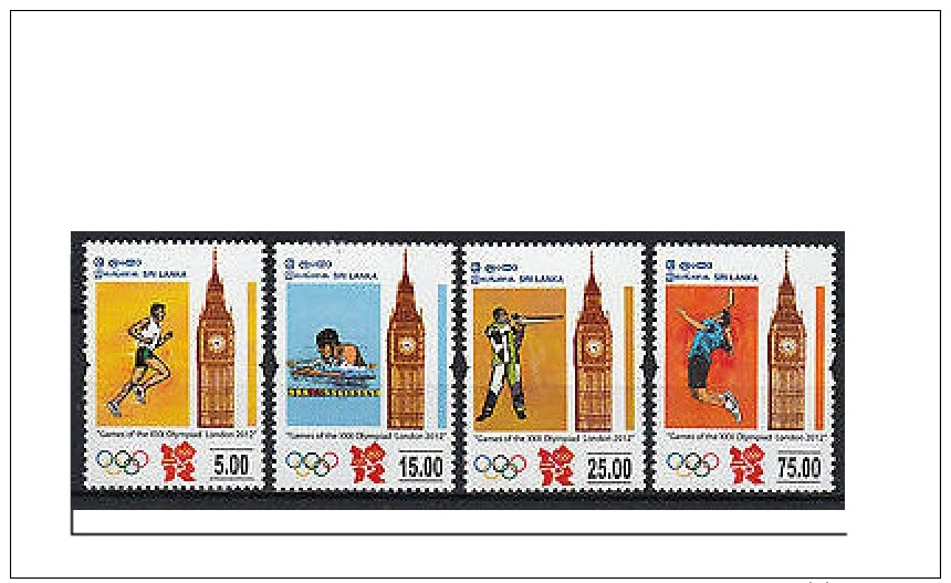 Sri Lanka 2012 MNH London Olympics 4v Set Olympic Games Tennis Swimming Rifle - Sri Lanka (Ceilán) (1948-...)