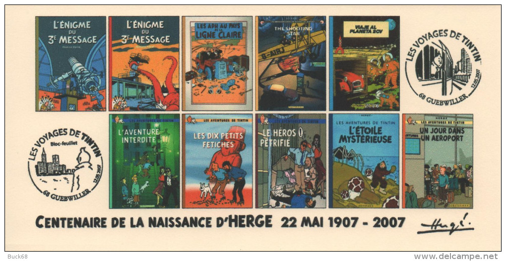 FRANCE 2007 N°81 Albums Fictifs + 2 Cachets Premier Jour FDC TINTIN KUIFJE TIM HERGE GUEBWILLER - Hergé