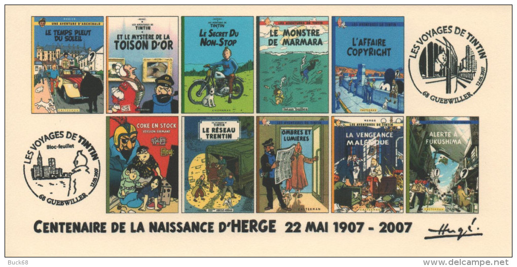 FRANCE 2007 N°83 Albums Fictifs + 2 Cachets Premier Jour FDC TINTIN KUIFJE TIM HERGE GUEBWILLER - Hergé