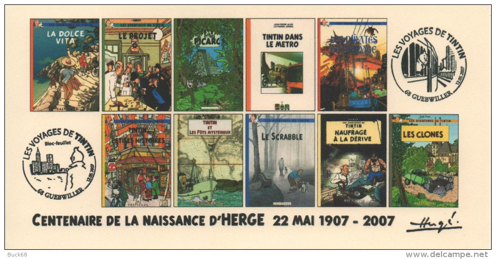 FRANCE 2007 N°84 Albums Fictifs + 2 Cachets Premier Jour FDC TINTIN KUIFJE TIM HERGE GUEBWILLER - Hergé