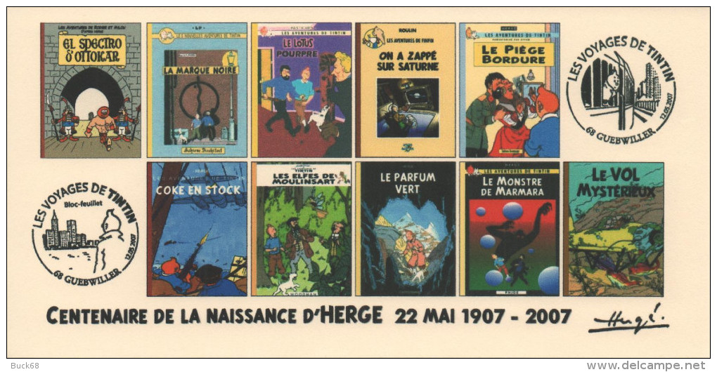 FRANCE 2007 N°85 Albums Fictifs + 2 Cachets Premier Jour FDC TINTIN KUIFJE TIM HERGE GUEBWILLER - Hergé