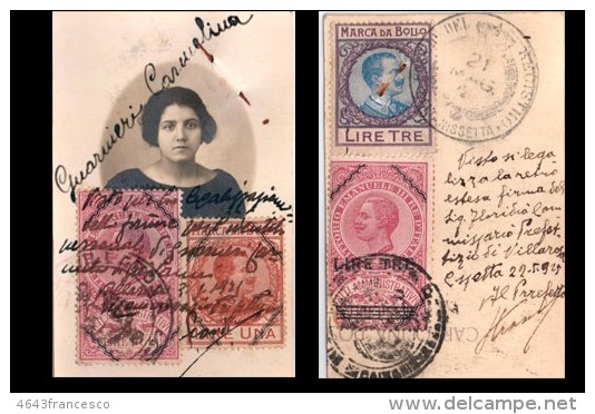 1925 FOTOTESSERA Vidimata Con Marche Da Bollo Prefetto  07 - Storia Postale