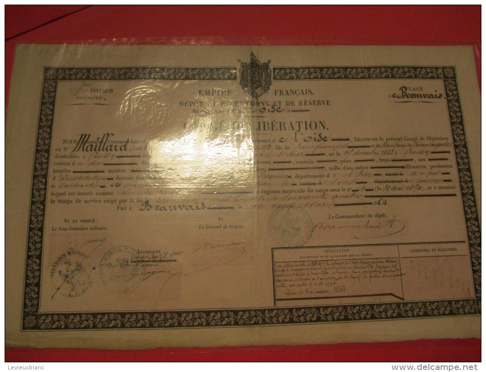 Congé De Libération/Empire Français/Dépot De Recrutement Et De Réserve / OISE/Froissy/Beauvais/1864   DIP57 - Documents