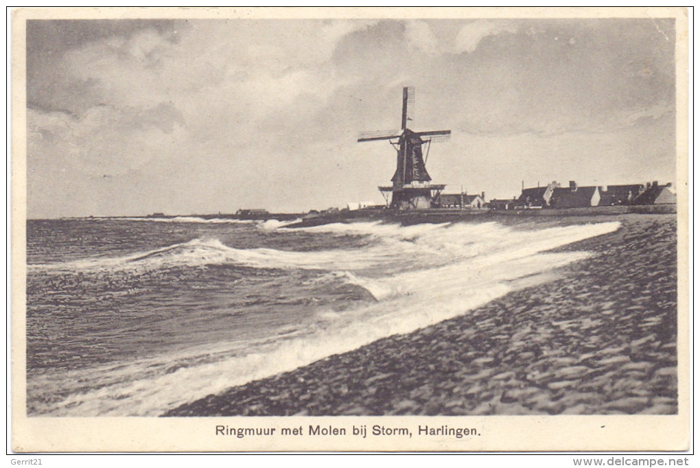 NL - FRIESLAND - HARLINGEN, Ringmuur Met Molen Bij Storm, 1927 - Harlingen