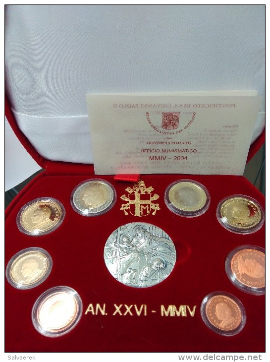 VATICANO SET 8 MONEDAS COIN Y MEDALLA JUAN PABLO II 2004 BOX PLATA SILVER - Vatican