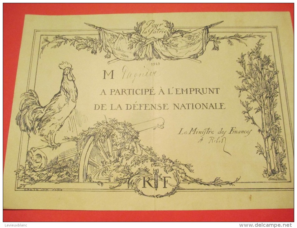 Certificat De Participation à L'emprunt Défense Nationale//Pour La Patrie/ 1915     DIP97 - Andere & Zonder Classificatie