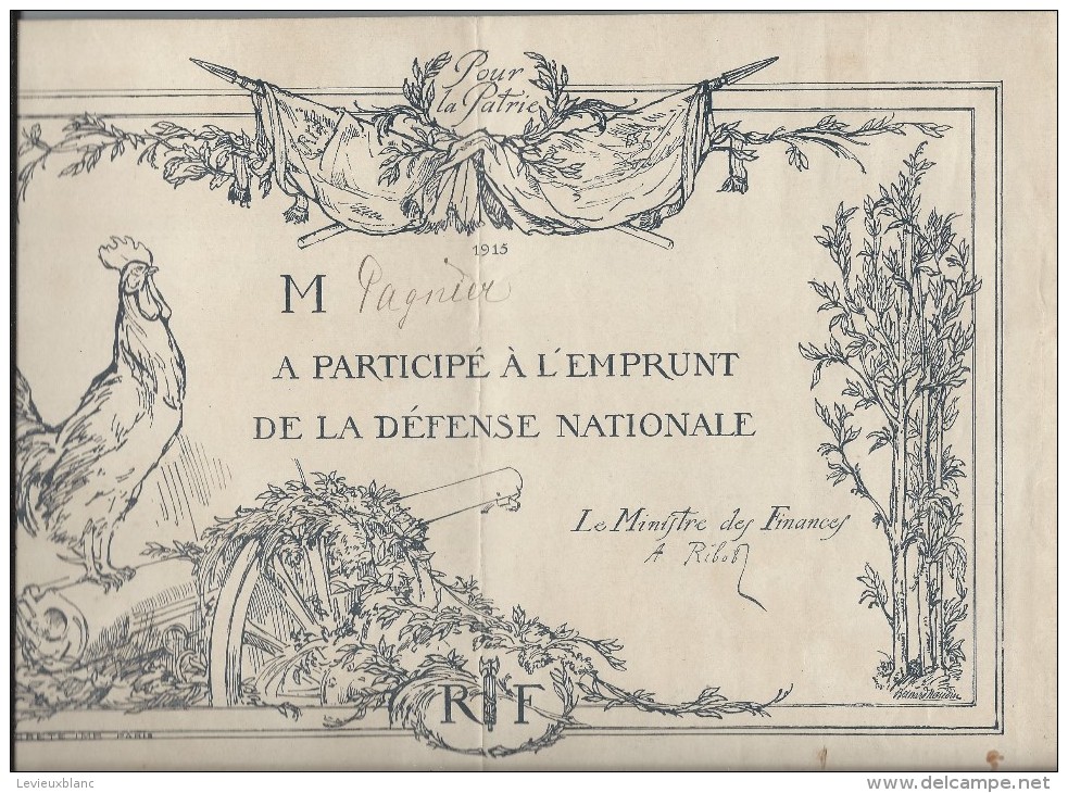 Certificat De Participation à L'emprunt Défense Nationale//Pour La Patrie/ 1915     DIP97 - Otros & Sin Clasificación