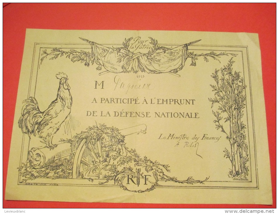 Certificat De Participation à L´emprunt Défense Nationale//Pour La Patrie/ 1915     DIP98 - Otros & Sin Clasificación