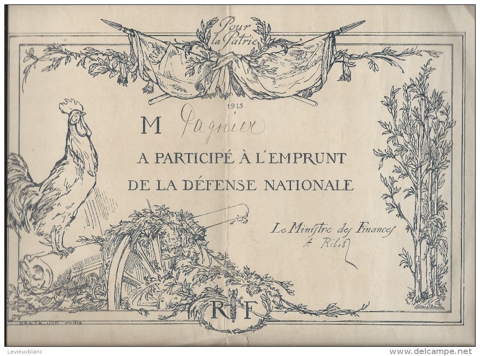 Certificat De Participation à L´emprunt Défense Nationale//Pour La Patrie/ 1915     DIP98 - Otros & Sin Clasificación