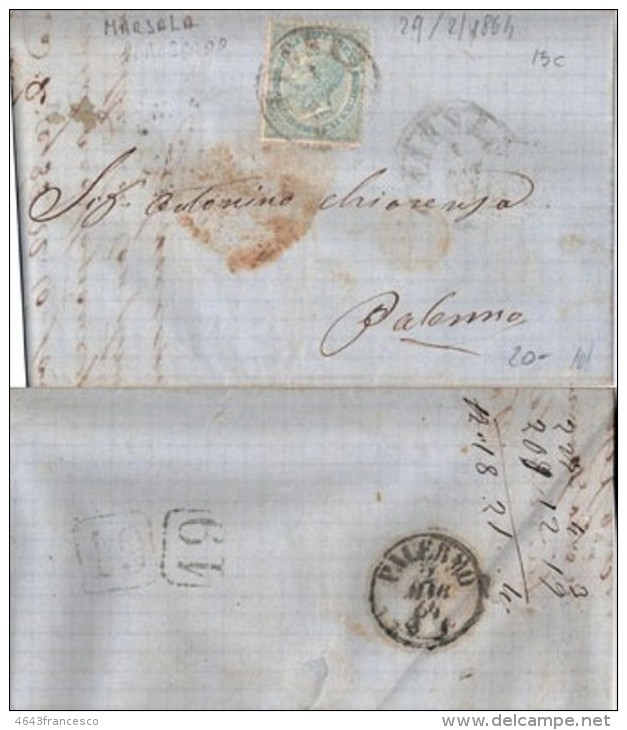 1864 Piego Con Testo 15c DLR Da Marsala Per Palermo 07 - Storia Postale