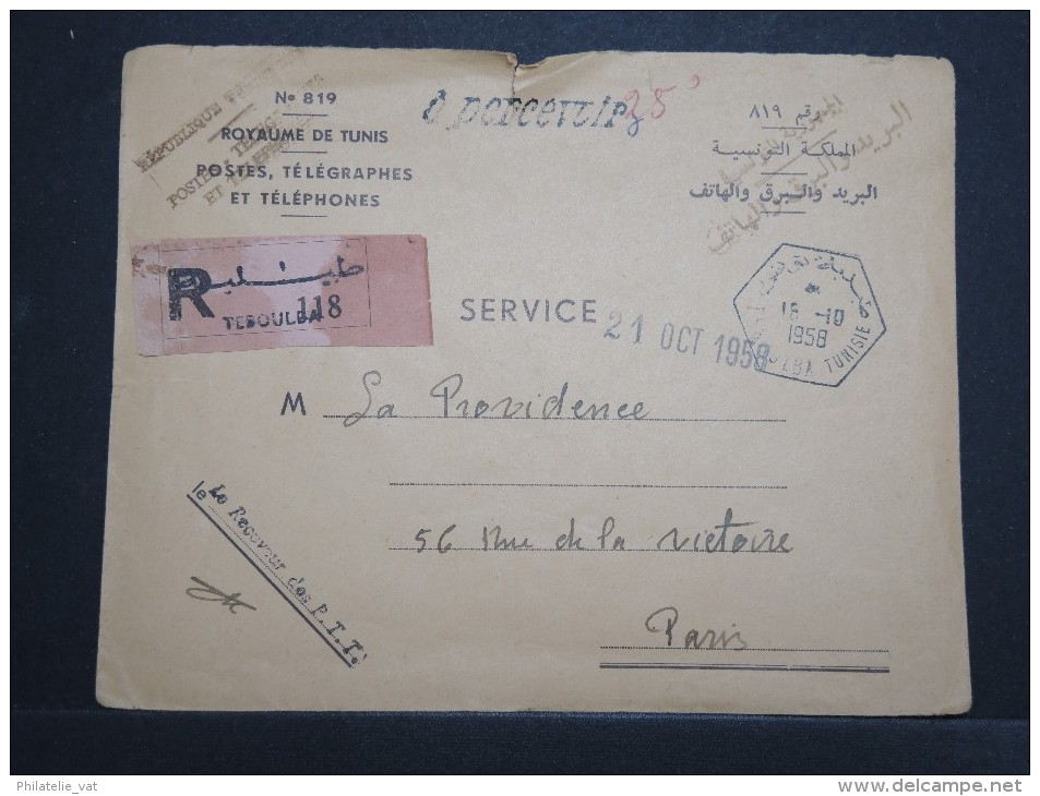 TUNISIE - Env Recommandée En Franchise Des PTT Tunisiennes Pour Paris - Oct 1958 - A Voir - P15128 - Tunisia (1956-...)