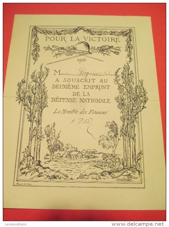 Certificat De Participation Au 2éme Emprunt Défense Nationale//Pour La Patrie/ 1916     DIP99 - Autres & Non Classés