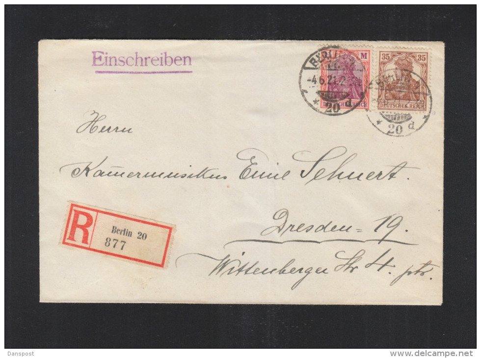Dt. Reich R-Brief 1921 Berlin Nach Dresden Infla-geprüft - Briefe U. Dokumente