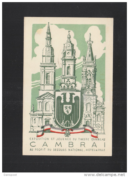 Carte Postale Journee Du Timbre Cambrai 1942 - Briefmarkenmessen