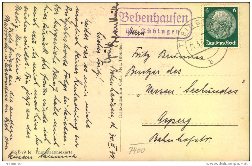 1934, Posthilfsstellenstempel "Bebenhausen über Tübingen" - Macchine Per Obliterare (EMA)