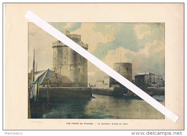 Vers 1900 Belle Chromophotographie. "La Rochelle, Entrée Du Port." Excellent état - Estampes & Gravures