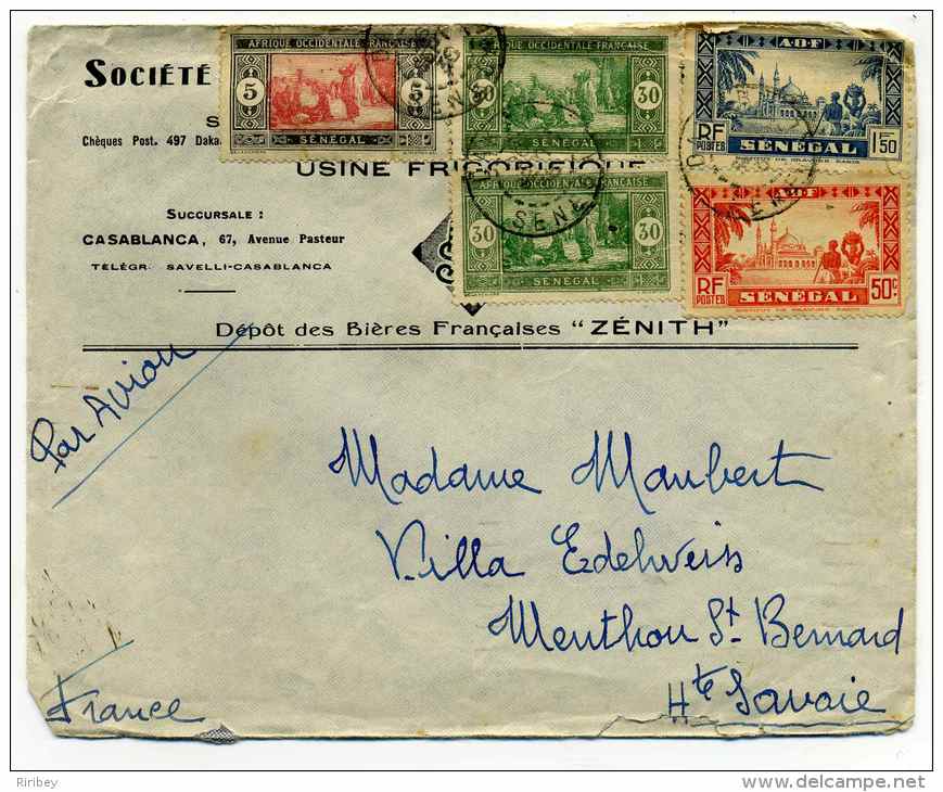 Lettre Par Avion  De DAKAR / Sénégal / Pour Menthon Haute Savoie / 1939 / Au Recto Cachet Daguin - Lettres & Documents