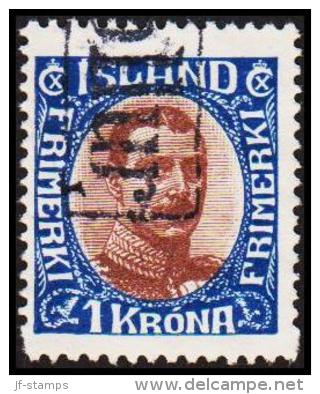 1920. King Christian X. Thin, Broken Lines In Ovl Frame. 1 Kr. Blue/brown. TOLLUR. Extr... (Michel: 96) - JF191298 - Ongebruikt