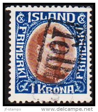 1920. King Christian X. Thin, Broken Lines In Ovl Frame. 1 Kr. Blue/brown. TOLLUR. Vari... (Michel: 96) - JF191301 - Ongebruikt